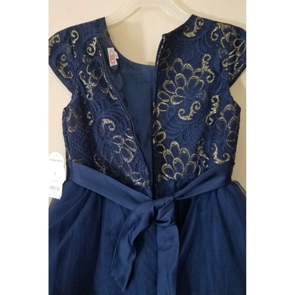 Wonder Nation Girls Holiday‎ Dress Navy Gold Tulle size 7 NEW